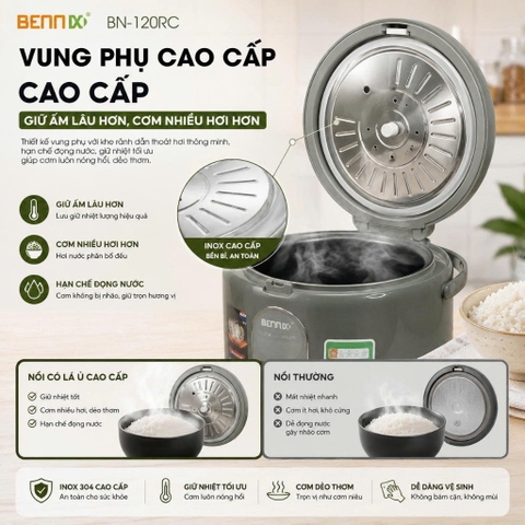 Nồi cơm điện lòng niêu, Quai xách 1,2L BENNIX BN-120RC, Bảo hành 1 năm