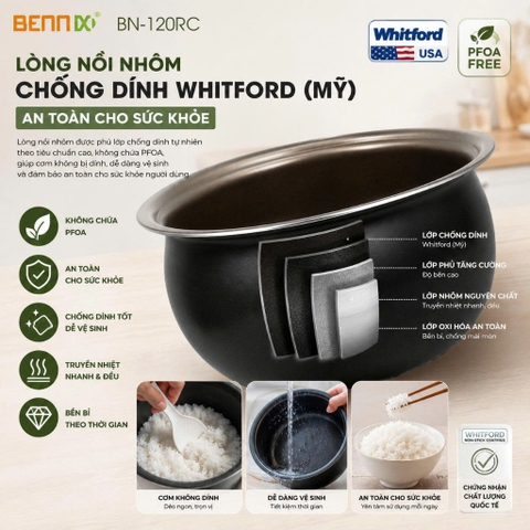 Nồi cơm điện lòng niêu, Quai xách 1,2L BENNIX BN-120RC, Bảo hành 1 năm