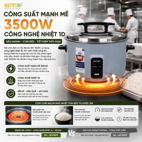 Nồi cơm điện dung tích lớn 5,6L-10L cho quán xá, nhà hàng BENNIX BN-560RC/ 100RC, Bảo hành 12 tháng