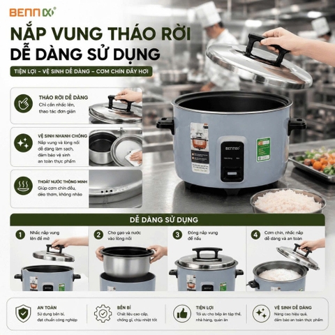 Nồi cơm điện dung tích lớn 5,6L-10L cho quán xá, nhà hàng BENNIX BN-560RC/ 100RC, Bảo hành 12 tháng