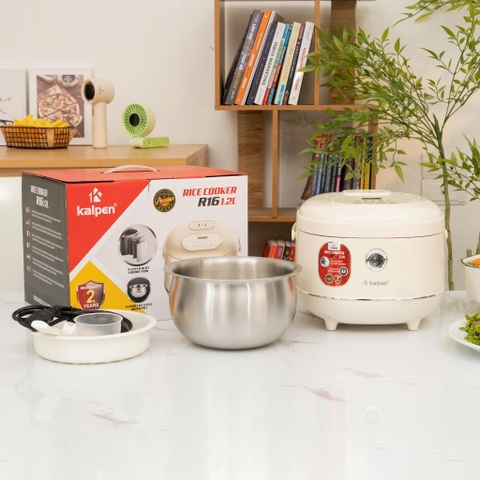 Nồi cơm điện lòng inox 304 liền khối 3 lớp Kalpen R16 1.2L cao cấp - 5 chế độ nấu cảm ứng, chống dính CNC, bảo hành 24T