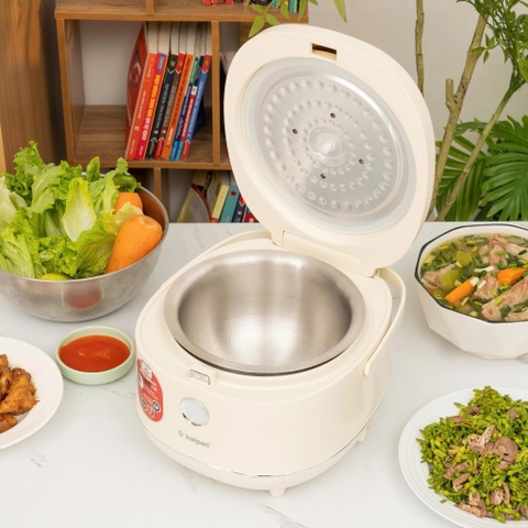 Nồi cơm điện lòng inox 304 liền khối 3 lớp Kalpen R16 1.2L cao cấp - 5 chế độ nấu cảm ứng, chống dính CNC, bảo hành 24T