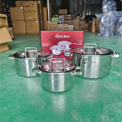 Bộ nồi inox 304 liền khối, 3 nồi size 16-20-24cm KINGCOOK KPS1780, Bảo hành 20 năm