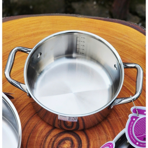 Bộ nồi 4 món inox 304 liền khối, 3 nồi 16-20-24cm và 1 chảo 26cm AULUX PS3-04