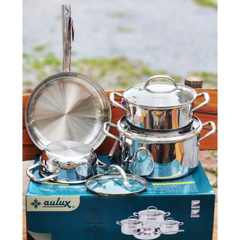 Bộ nồi 4 món inox 304 liền khối, 3 nồi 16-20-24cm và 1 chảo 26cm AULUX PS3-04