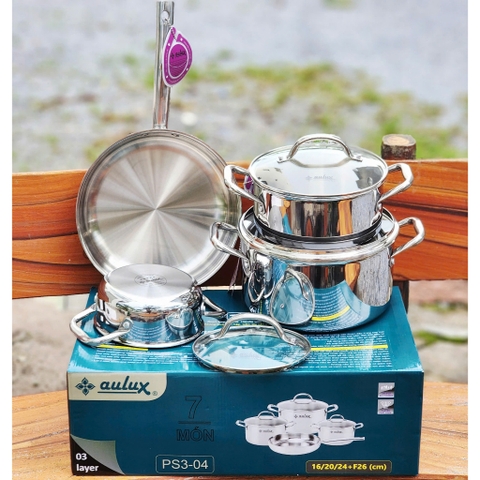 Bộ nồi 4 món inox 304 liền khối, 3 nồi 16-20-24cm và 1 chảo 26cm AULUX PS3-04