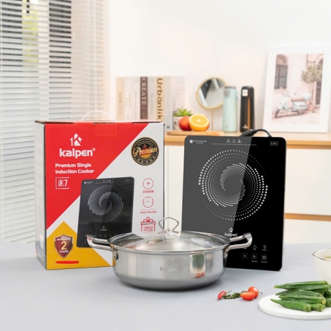 Bếp từ đơn cảm ứng tặng kèm nồi lẩu inox 30cm KALPEN IK7/ IK9- 2000W, Bảo hành 2 năm