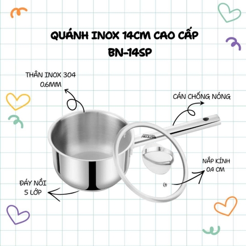 Nồi nấu bột cho bé 14cm inox 304 5 đáy đun bếp từ BENNIX BN-14SP