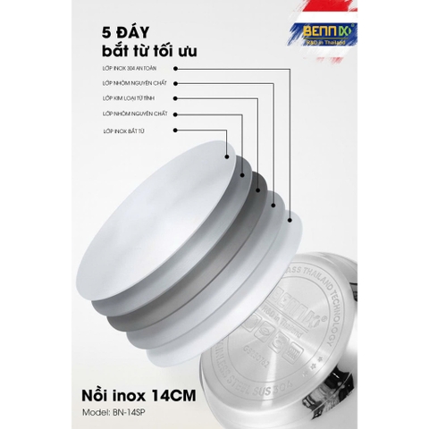 Nồi nấu bột cho bé 14cm inox 304 5 đáy đun bếp từ BENNIX BN-14SP
