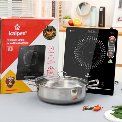 Bếp từ đơn cảm ứng tặng kèm nồi lẩu inox 30cm KALPEN IK7/ IK9- 2000W, Bảo hành 2 năm