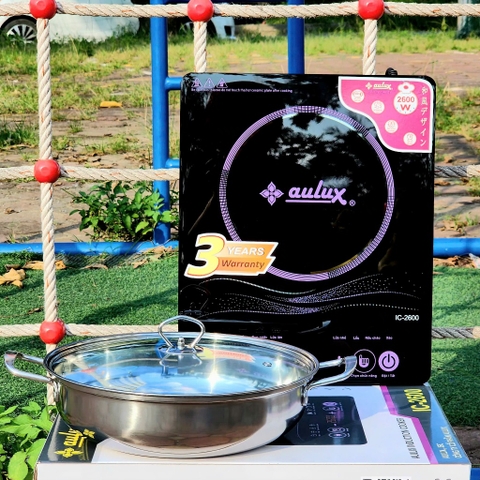 Bếp từ cảm ứng công suất lớn 2600W, tặng kèm nồi inox 30cm AULUX IC-2600, Bảo hành 3 năm