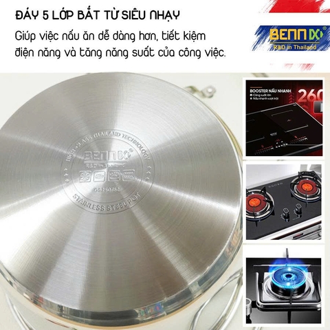 Nồi luộc gà inox 5 đáy cao thành size 26-30cm BENNIX BN-26SS/ 30SS