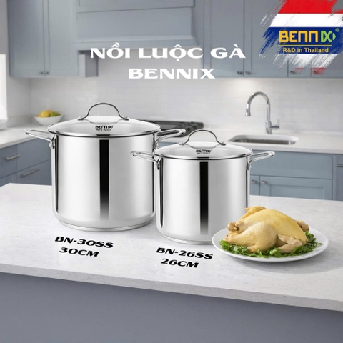 Nồi luộc gà inox 5 đáy cao thành size 26-30cm BENNIX BN-26SS/ 30SS