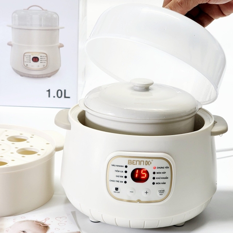 Nồi nấu chậm và hấp cách thủy Bennix BN-10SLC, dung tích 1L