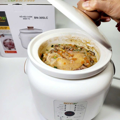 Nồi Nấu Chậm Điện Tử Lõi Sứ Hầm Cháo cho bé 8 chức năng, Bennix BN-30SLC Bảo hành 2 Năm