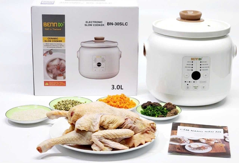 Nồi Nấu Chậm Điện Tử Lõi Sứ Hầm Cháo cho bé 8 chức năng, Bennix BN-30SLC Bảo hành 2 Năm