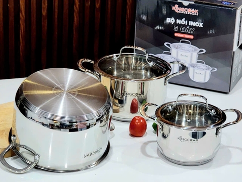 Bộ nồi inox 5 đáy KingcooK - KPS1750, Size 16-20-24Cm