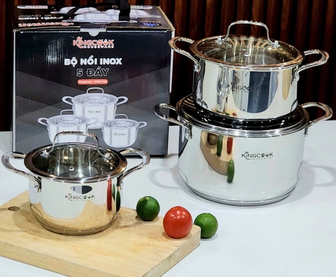 Bộ nồi inox 5 đáy KingcooK - KPS1750, Size 16-20-24Cm