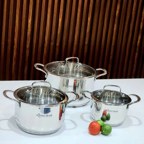Bộ nồi inox 5 đáy KingcooK - KPS1750, Size 16-20-24Cm