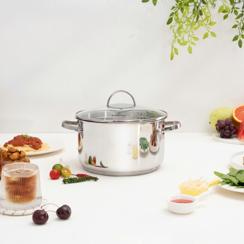 Bộ nồi inox 4 món, 5 đáy Kalpen Lermat L2pro. Nồi size 18-22-26cm và chảo chống dính 26cm