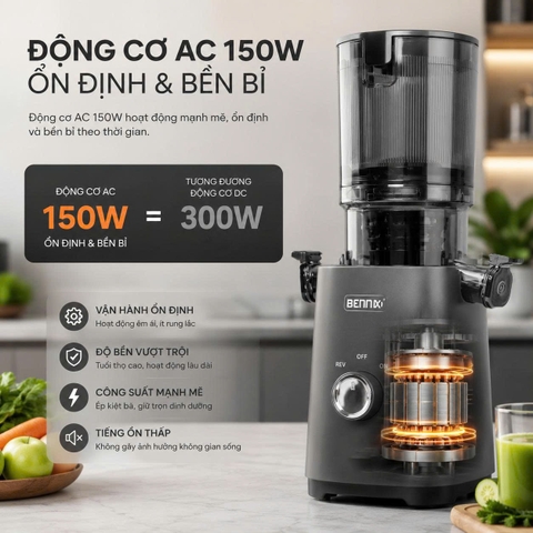 Máy Ép Chậm, Ép Trái Cây Nguyên Quả BENNIX BN-033SJ, Bảo hành 12 tháng