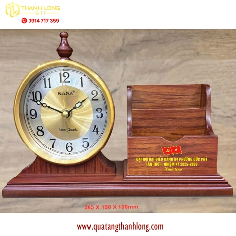 Quà tặng để bàn đồng hồ kết hợp với hộp bút gỗ quà tặng Đại Hội