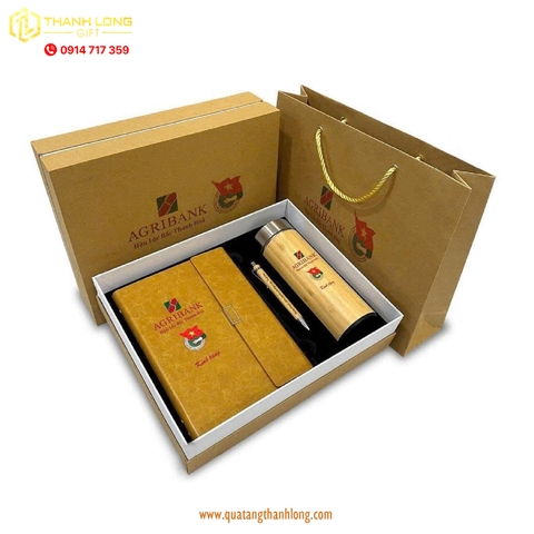 Bộ gift set Sổ da bình giữ nhiệt tre