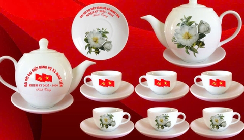 Bộ ấm chén sứ in logo Đảng Bộ