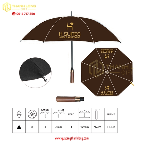 Dù cán thẳng gỗ in logo HSUITEL hotel &amp; apartment