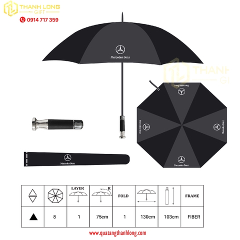 Dù in cán thẳng in logo Mercedes-Benz.