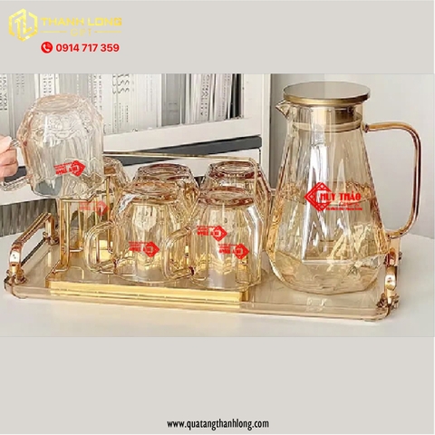 Bộ bình ly thủy tinh vàng