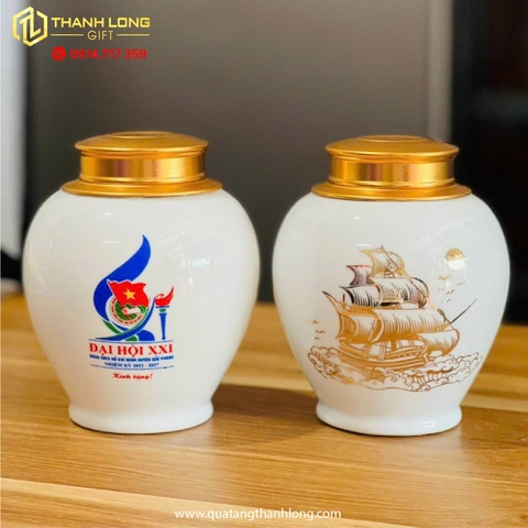 Lọ Chè Sứ Thuận Buồm Xuôi Gió in Logo