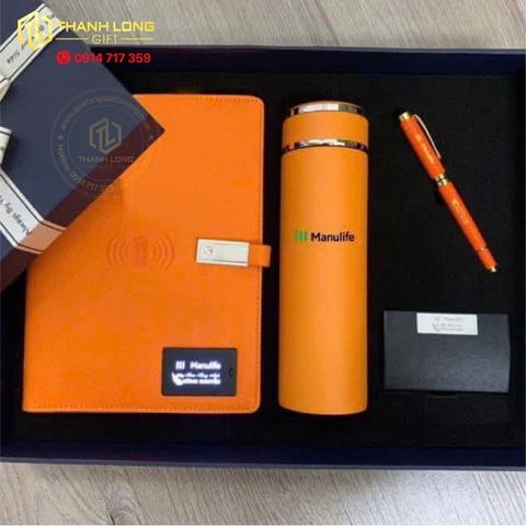 Bộ Quà Tặng Sổ Tay Sạc Không Dây, Ly Giữ Nhiệt và Bút Ký Cao Cấp