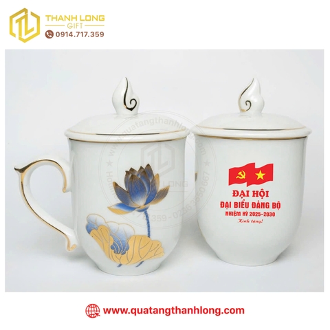 Ly Sứ In Logo nắp lửa viền vàng