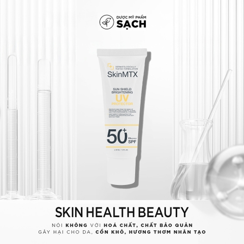SKINMTX SUN SHIELD BRIGHTENING UV PROTECTOR SPF50 PA++++: Kem Chống Nắng Lai Serum Bảo Vệ Toàn Diện, Rạng Rỡ