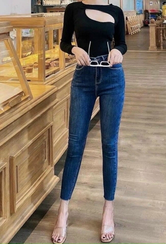 9 TẤC JEANS XANH ĐẬM TRƠN 4210