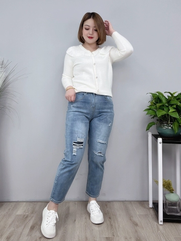 QUẦN 9 TẤC XANH NHẠT RÁCH VÁ 0109