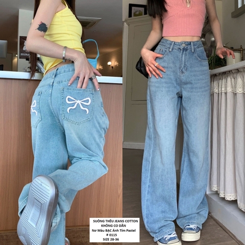 SUÔNG ỐNG RỘNG THÊU NƠ TÍM PASTEL 0115
