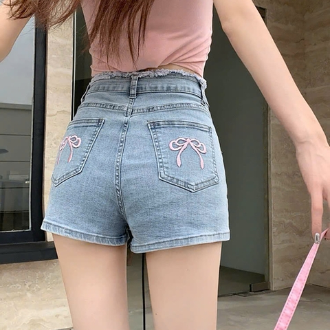 SHORT XANH NHẠT CO DÃN NƠ HỒNG 0138