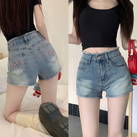 SHORT XANH NHẠT CO DÃN NƠ HỒNG 0125