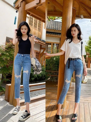9 TẤC JEANS XANH NHẠT RÁCH 0144