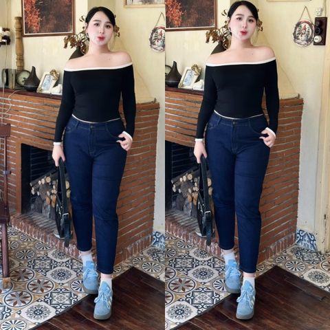 QUẦN JEANS 9 TẤC XANH ĐẬM TRƠN 0150