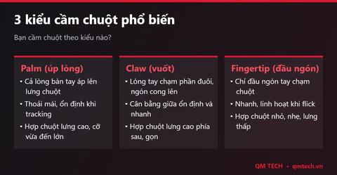 Kiểu cầm chuột Palm, Claw, Fingertip: Cách xác định và chọn chuột gaming hợp tay