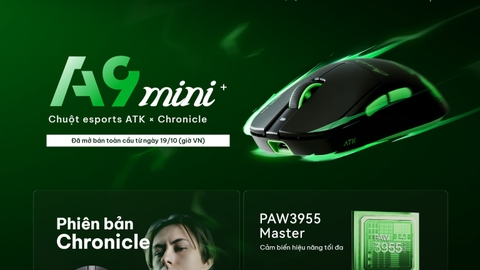 ATK A9 Mini+ × Chronicle ra mắt: chuột 39g, PAW3955, 8K có dây và không dây