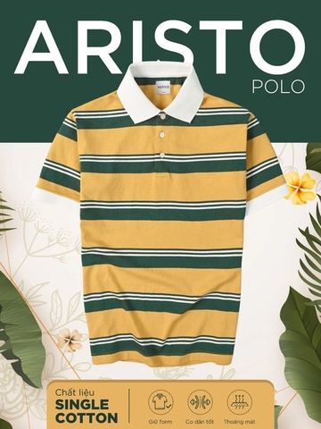 Áo polo nam ARISTO vải Cotton Single phối sọc ngang co dãn tốt, tôn dáng, che khuyết điểm