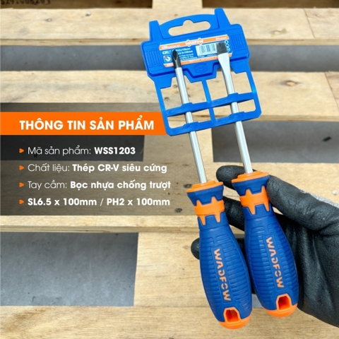 Bộ 2 tua vít dẹp và tua vít bake Wadfow WSS1302 thân tròn chất liệu thép crv cao cấp chính hãng