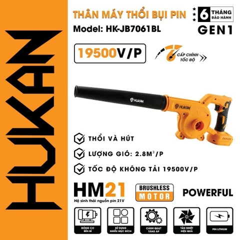 Máy thổi và hút bụi pin 21V HUKAN HK-JB7061BL, động cơ không chổi than, 6 cấp độ chỉnh gió Máy thổi lá
