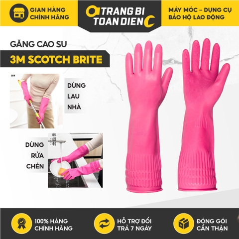 Găng tay cao su 3M Scotch Brite có móc treo, cao su tự nhiên, siêu bền 38cm, an toàn cho da,Trang bị toàn diện