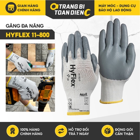 Găng tay đa dụng Hyflex 11-800 phủ Nitrile, ôm tay, chống dầu mỡ thao tác cơ khí dụng cụ đa năng