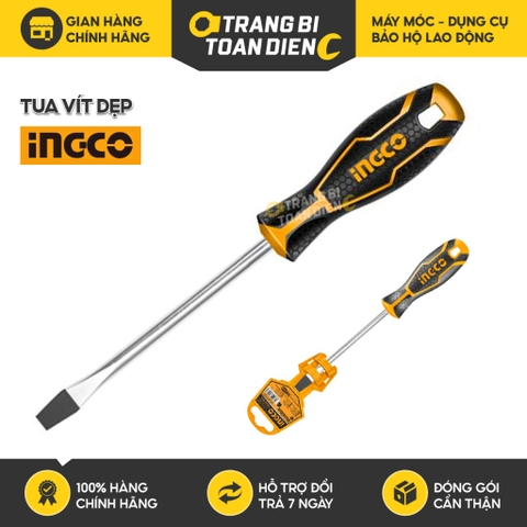 Tua vít dẹp INGCO HS284100, thép Cr-V, đuôi tròn, bề rộng đầu 4.0mm, đường kính trục 4.0mm - Trang bị toàn diện